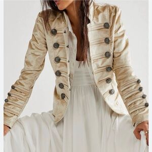 NWOT Free People Champagne Velvet Military Jacket